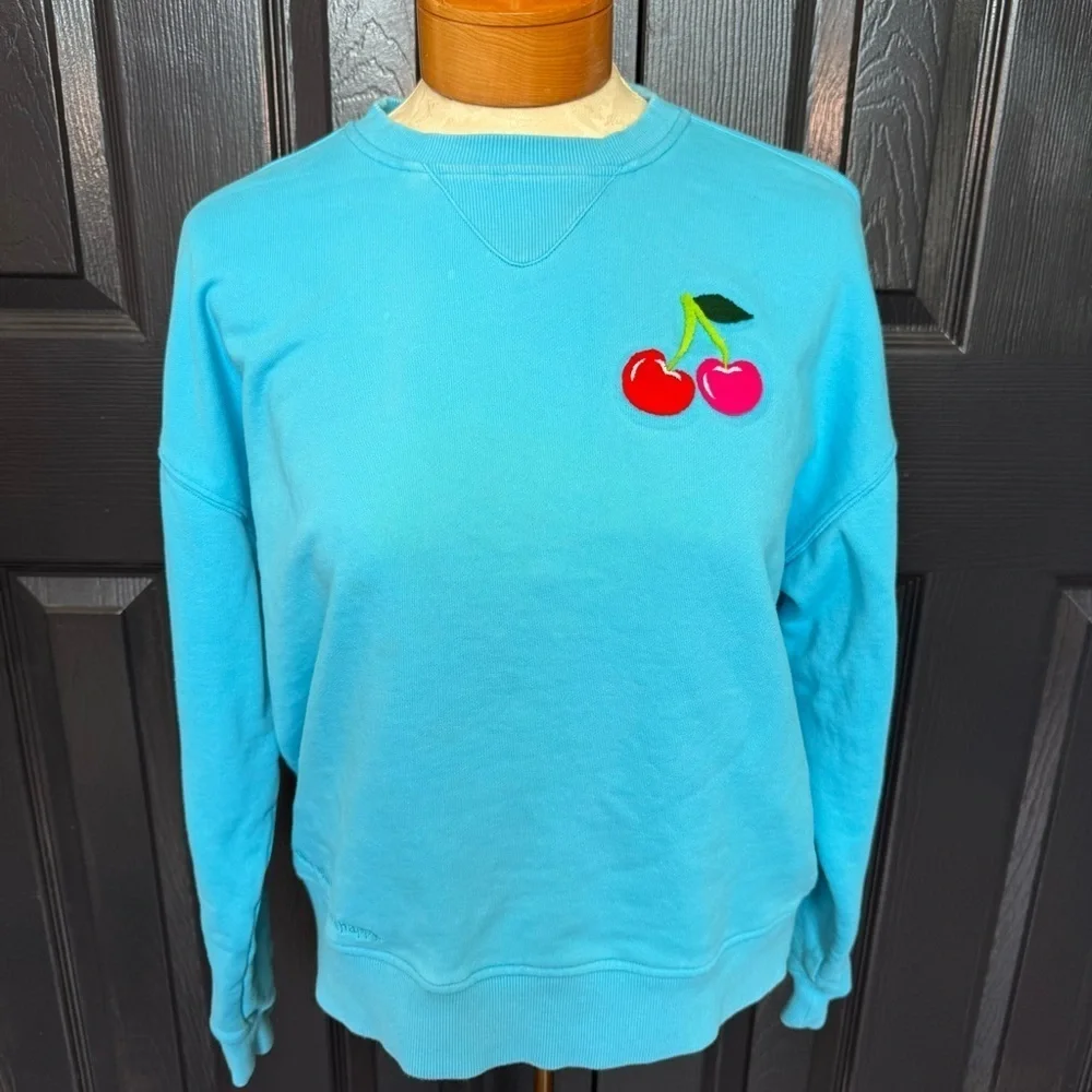 Terez Cherry Crewneck Cotton Pullover Sweatshirt M